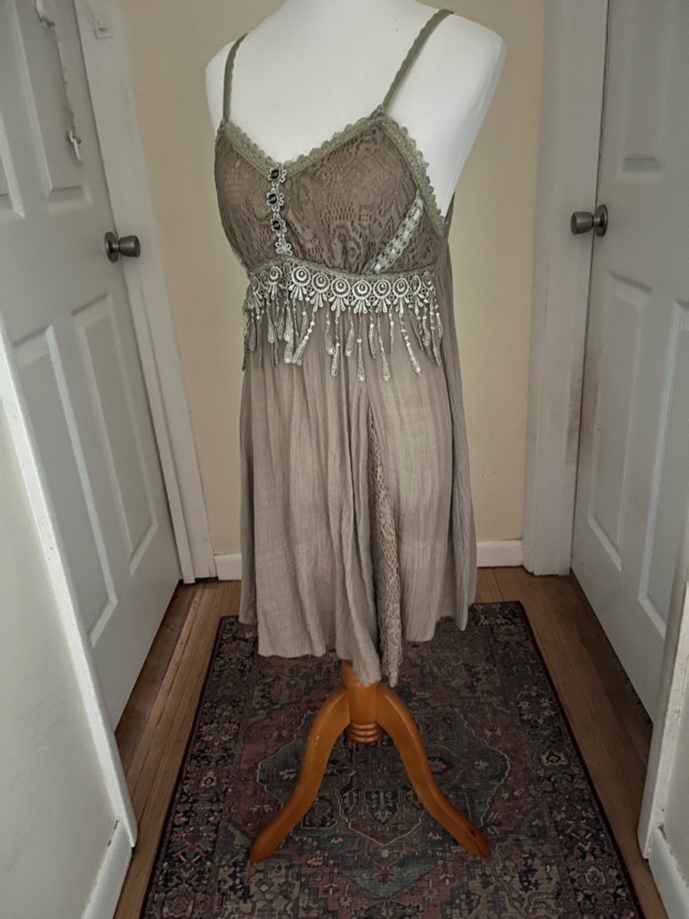 Pretty Angel BOHO Shirred Tunic/Dress w/ exquisite detail lace trim and tassels